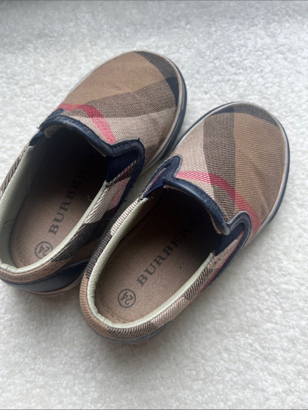 Burberry Kids Slip-On Sneakers in Beige, Brown and Red Check